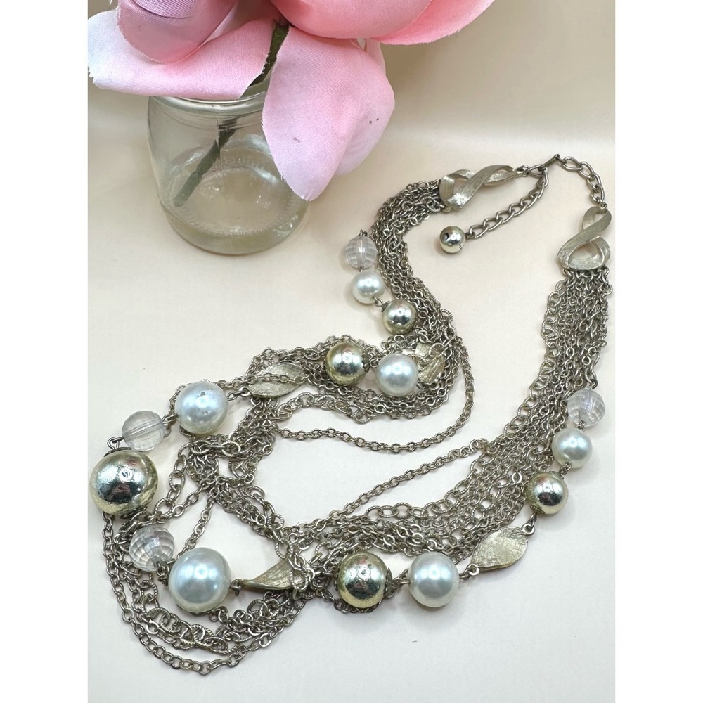 Vintage silver multi strand necklace